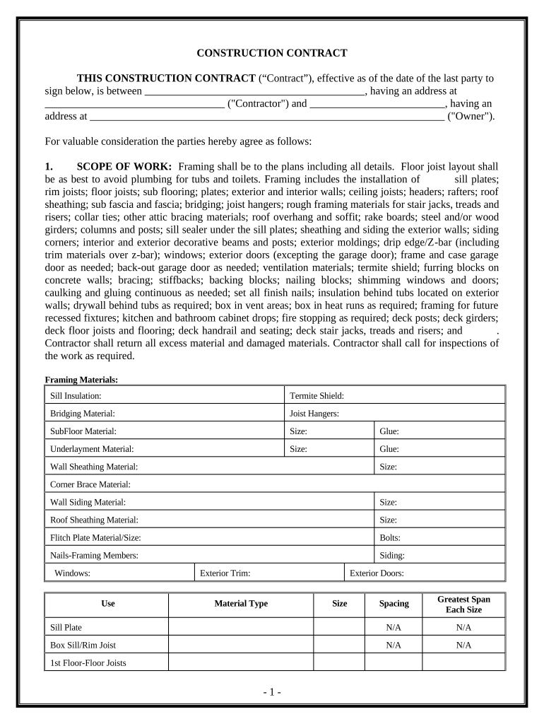 framing contract Preview on Page 1