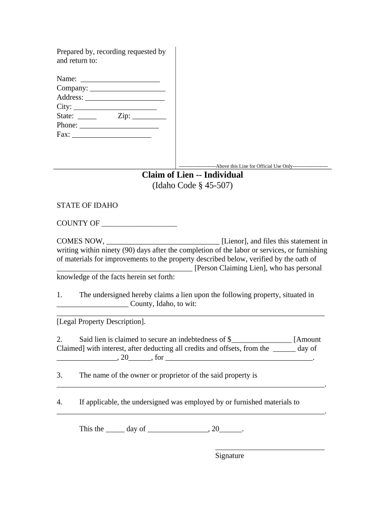 claim of lien form Preview on Page 1