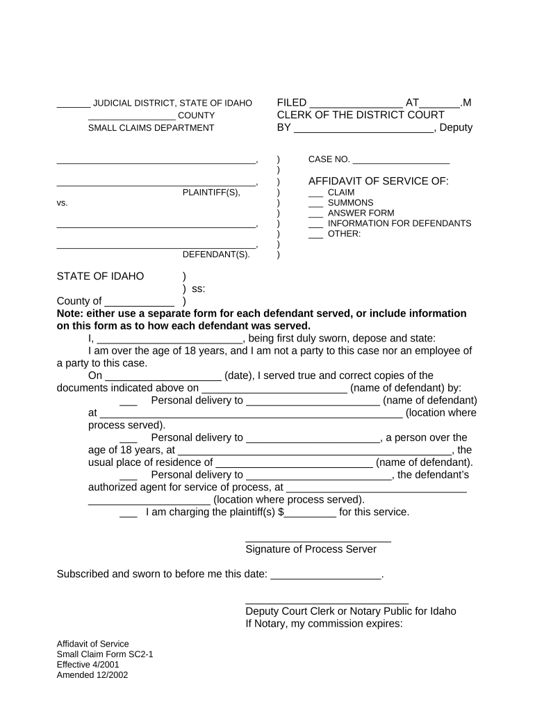 affidavit idaho Preview on Page 1