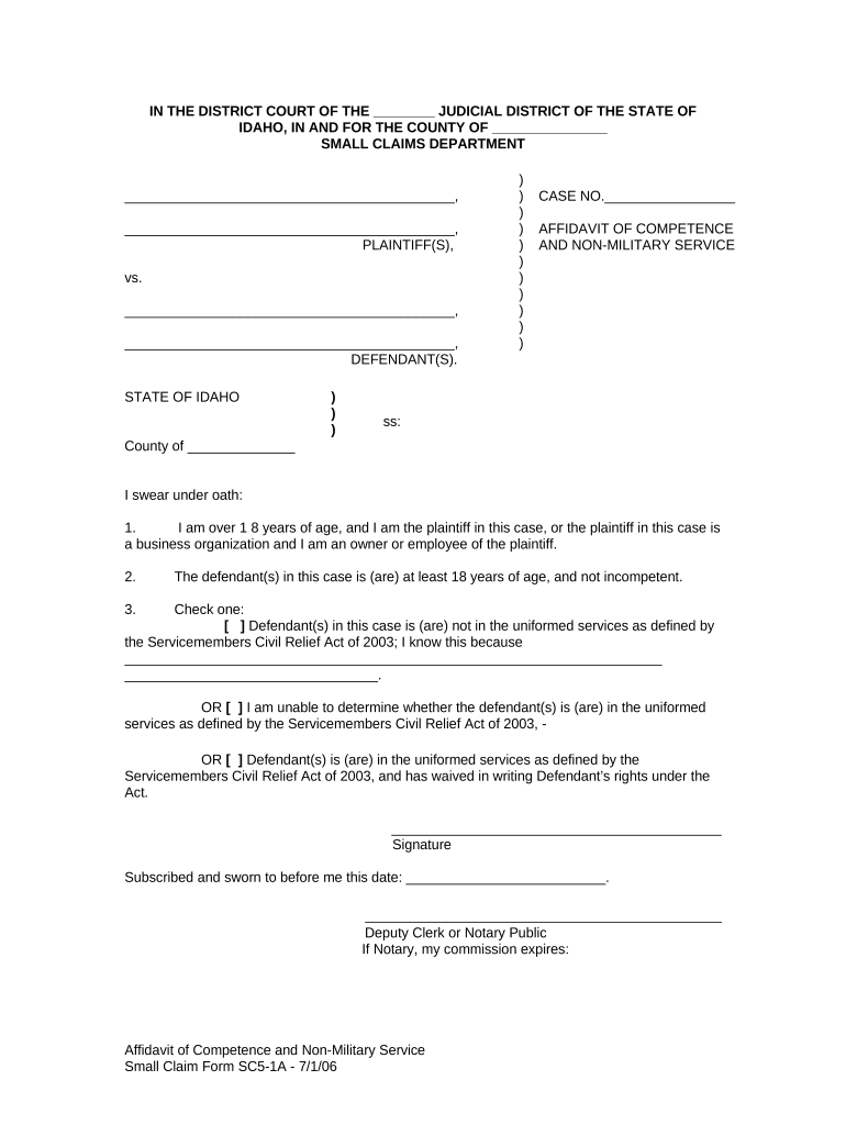 idaho affidavit pdf Preview on Page 1