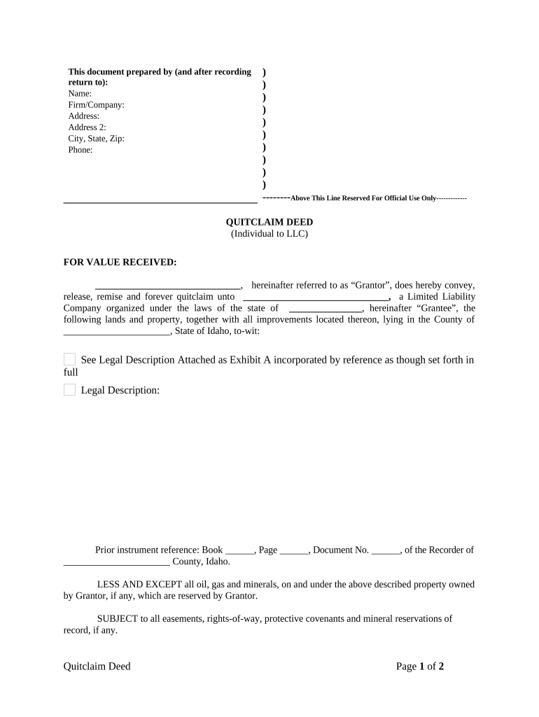 quitclaim deed from llc to individual Preview on Page 1.