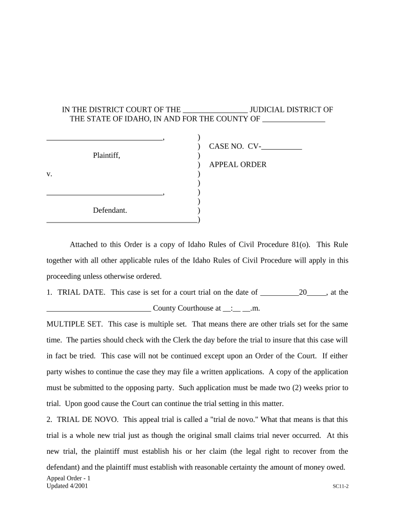 appeal order idaho Preview on Page 1.