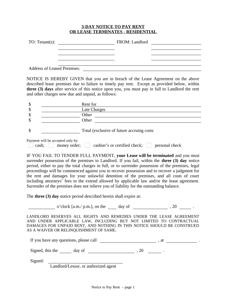 3 Day Notice to Pay Rent or Lease Terminated for Residential Property - Idaho Preview on Page 1