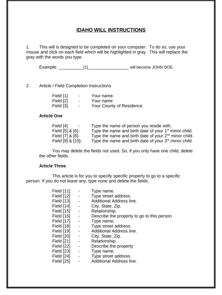 Mutual Wills or Last Will and Testaments for Unmarried Persons living together with Minor Children - Idaho Preview on Page 1