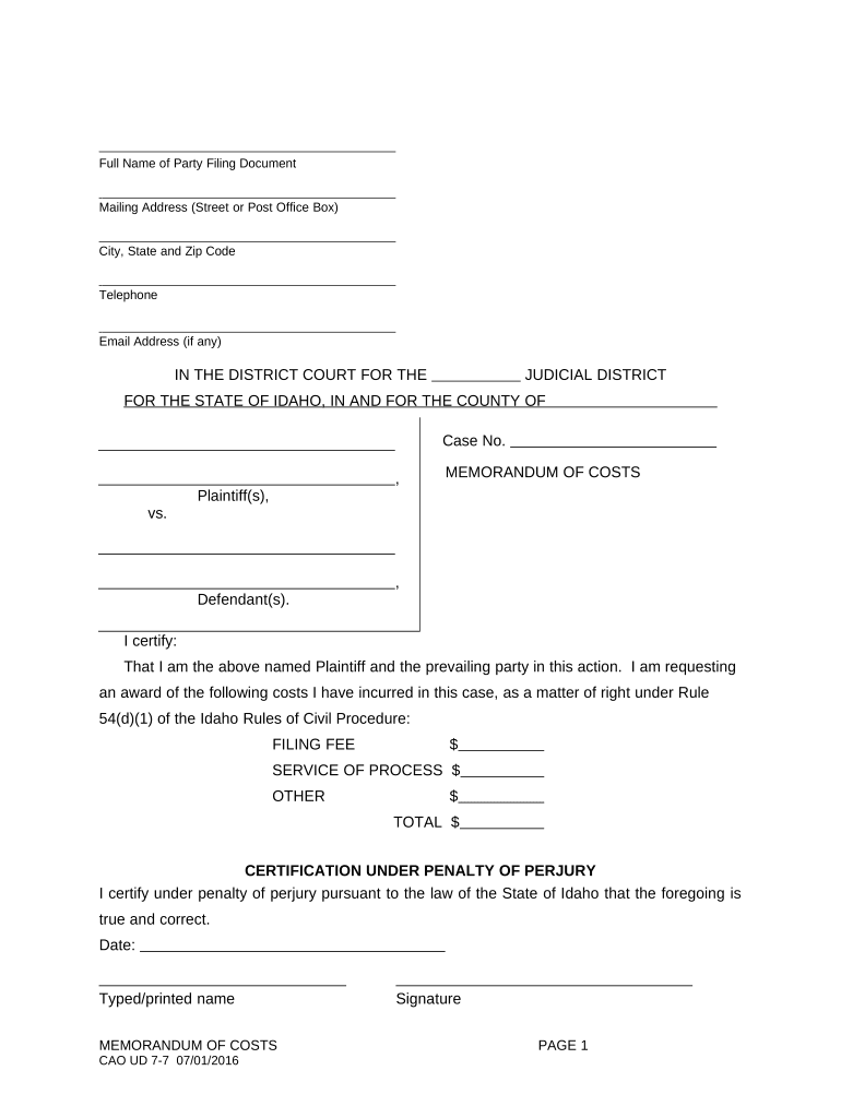 memorandum costs Preview on Page 1