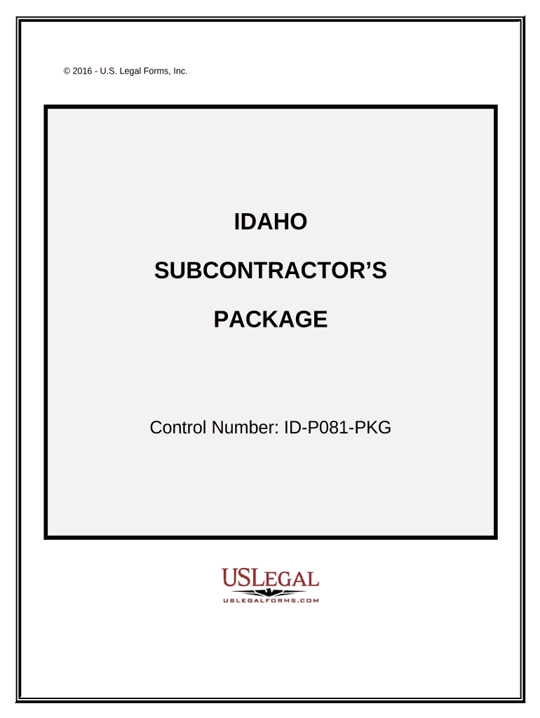 Subcontractors Package - Idaho Preview on Page 1