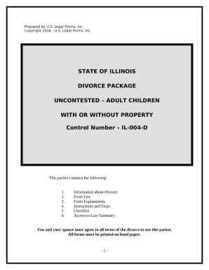 No-Fault Uncontested Agreed Divorce Package for Dissolution of Marriage with Adult Children and with or without Property and Debts - Illinois