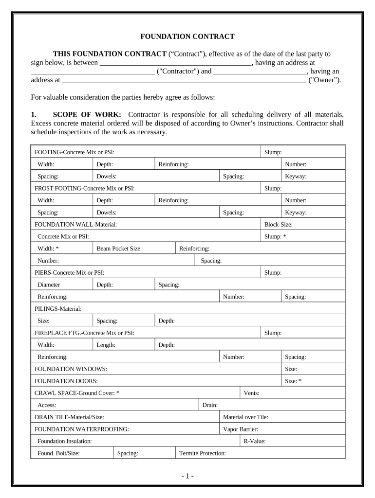 Foundation Contract for Contractor - Illinois Preview on Page 1