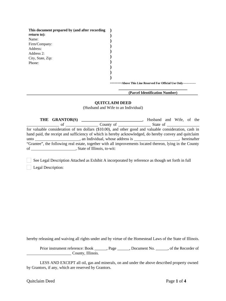 Quitclaim Deed from Husband and Wife to an Individual - Illinois Preview on Page 1