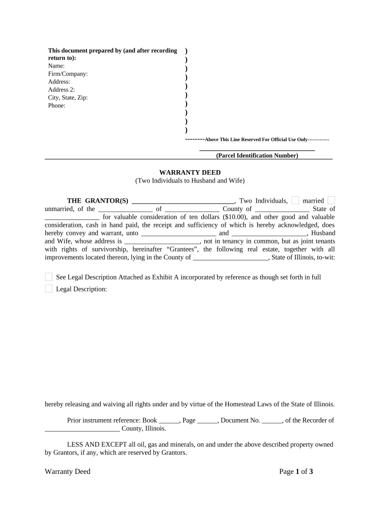 Warranty Deed from two Individuals to Husband and Wife - Illinois Preview on Page 1