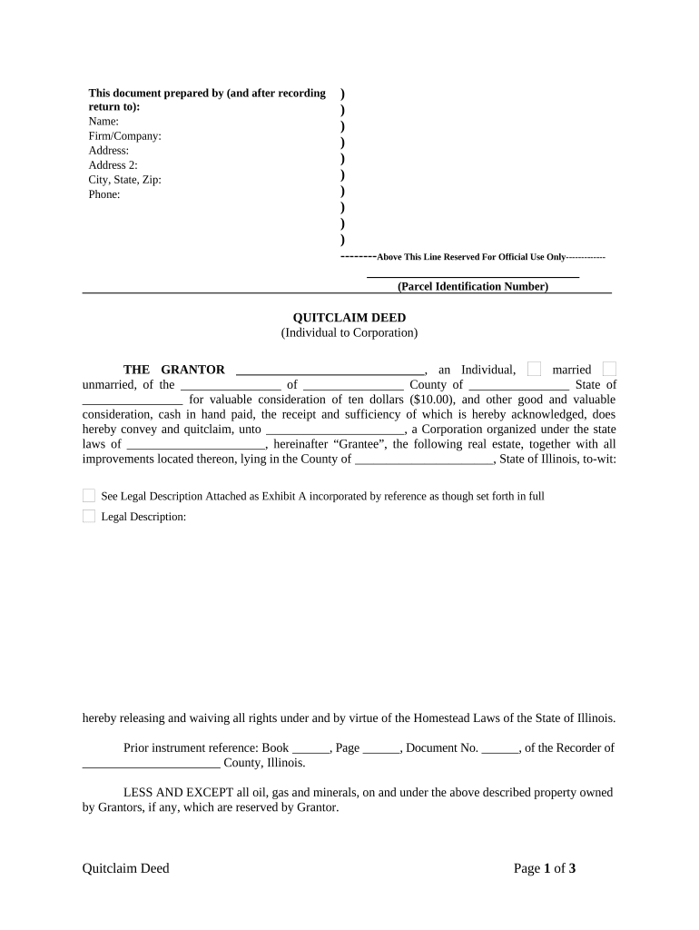 cook county quit claim deed Preview on Page 1