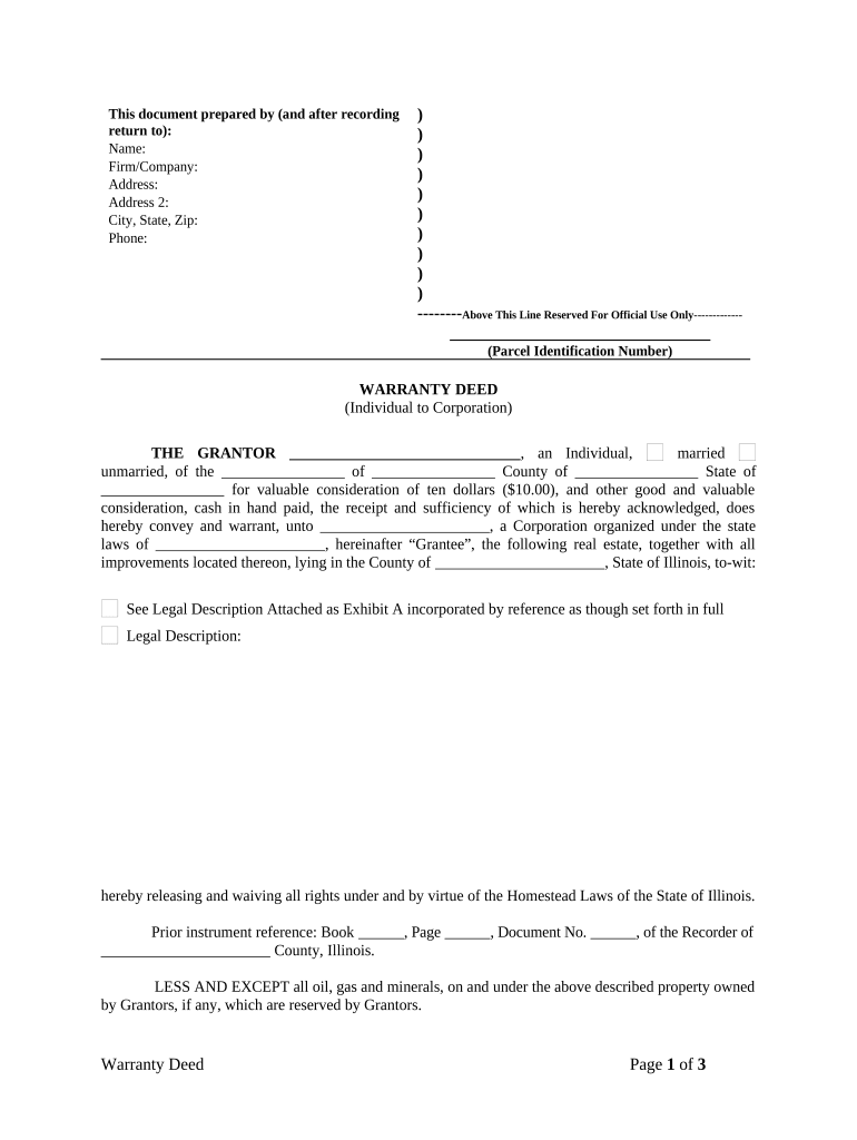 Warranty Deed from Individual to Corporation - Illinois Preview on Page 1