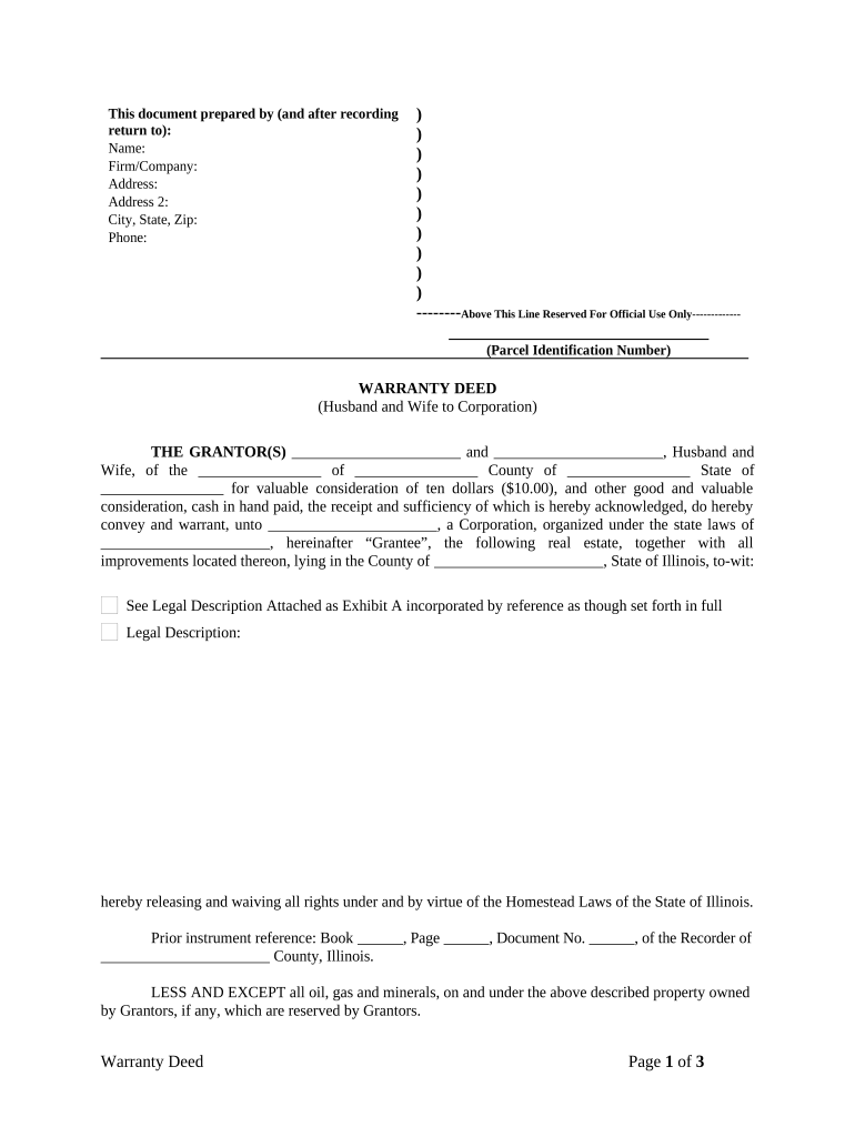 Warranty Deed from Husband and Wife to Corporation - Illinois Preview on Page 1