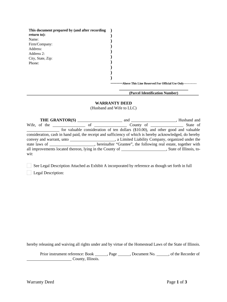 Warranty Deed from Husband and Wife to LLC - Illinois Preview on Page 1