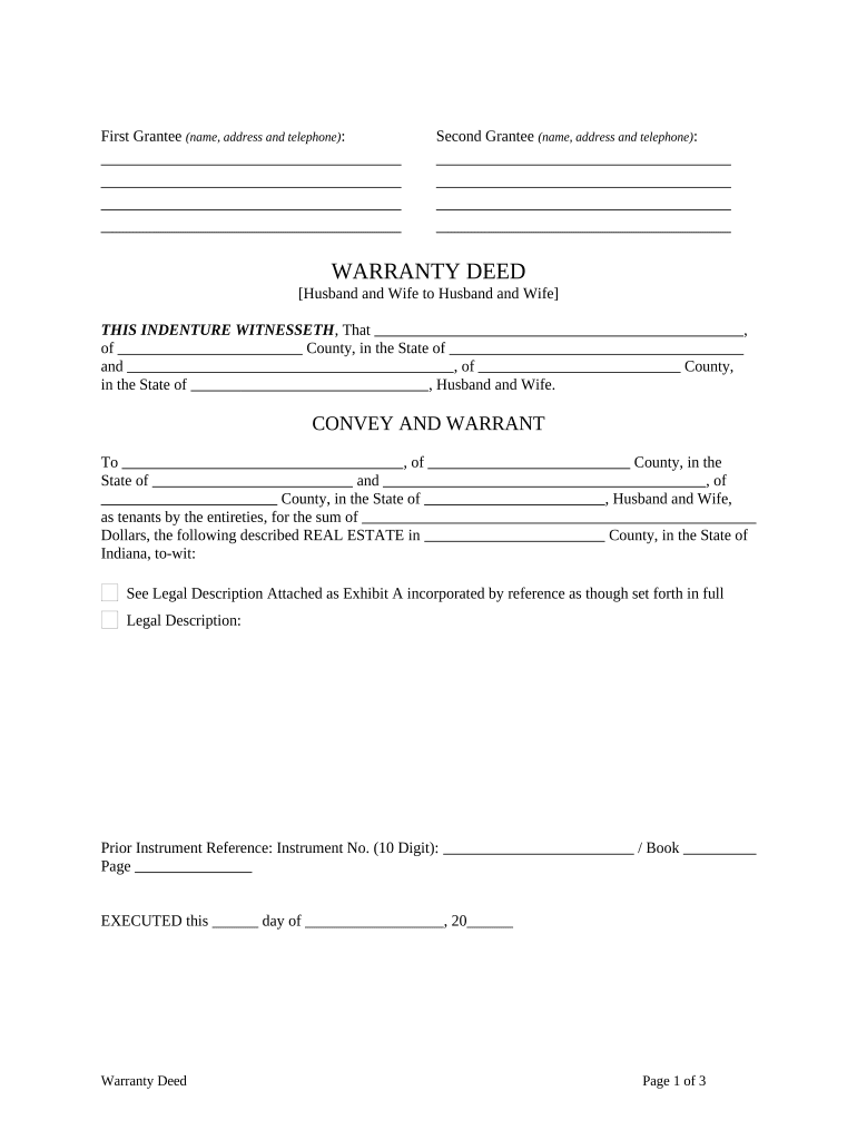 Warranty Deed from Husband and Wife to Husband and Wife - Indiana Preview on Page 1