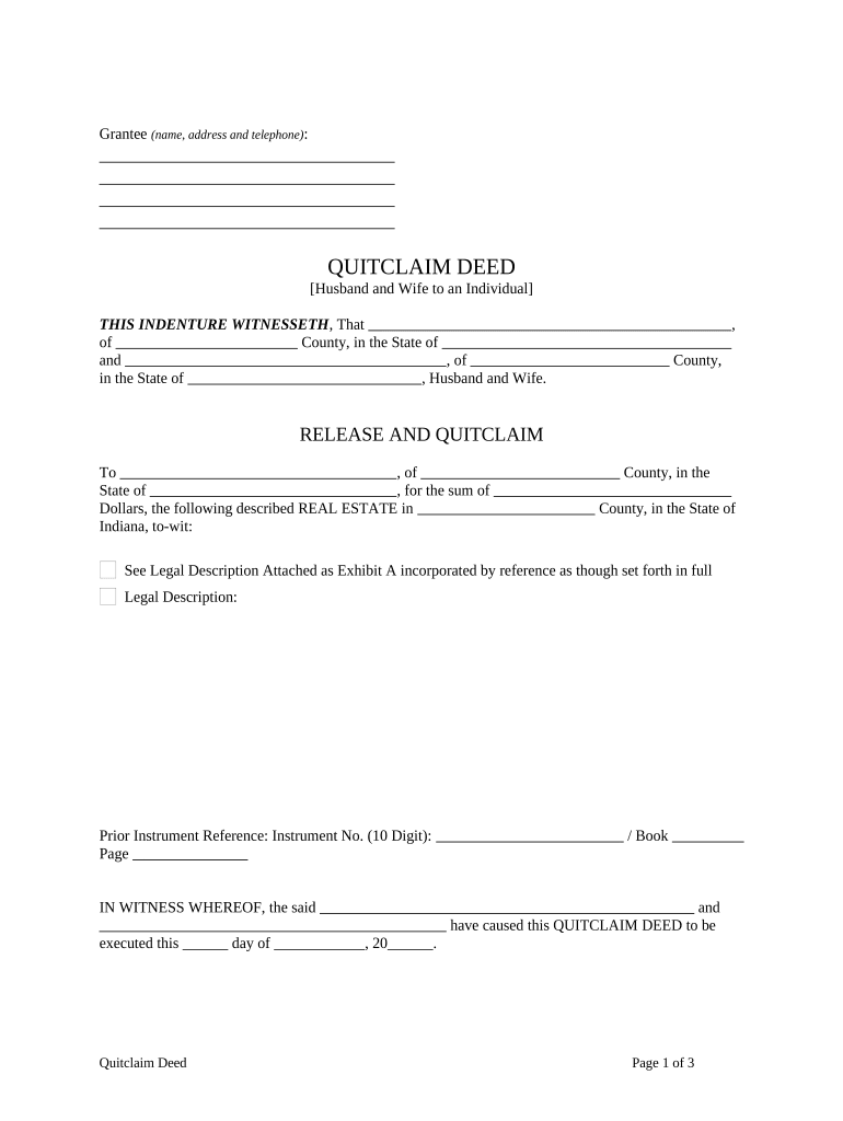 indiana quit claim deed pdf Preview on Page 1
