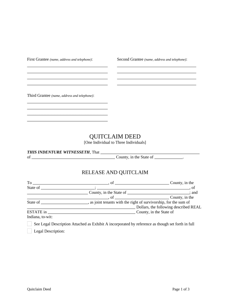 quit claim deed form indiana Preview on Page 1