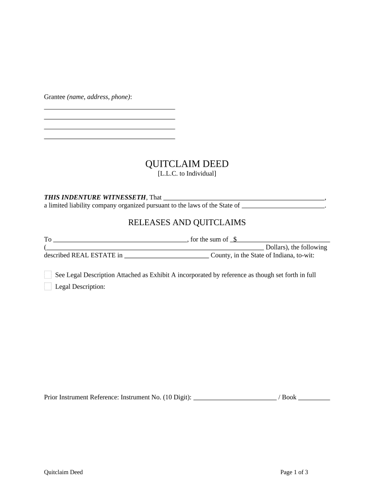 quit claim deed form indiana Preview on Page 1
