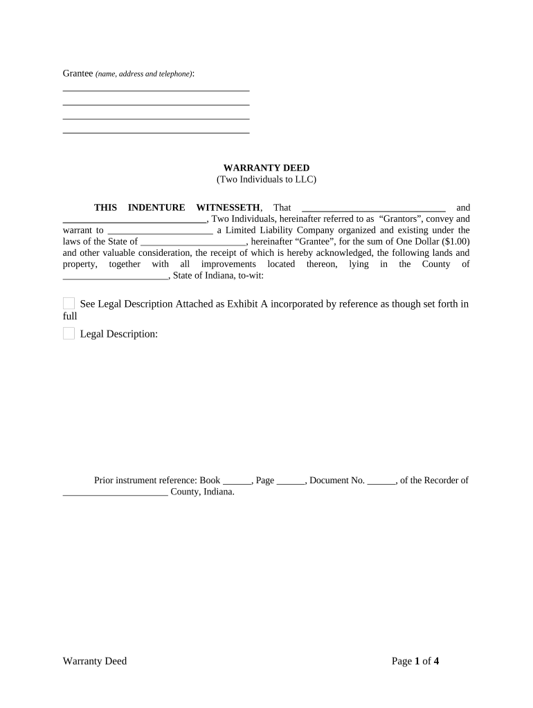 Warranty Deed from two Individuals to LLC Indiana Fill out & sign