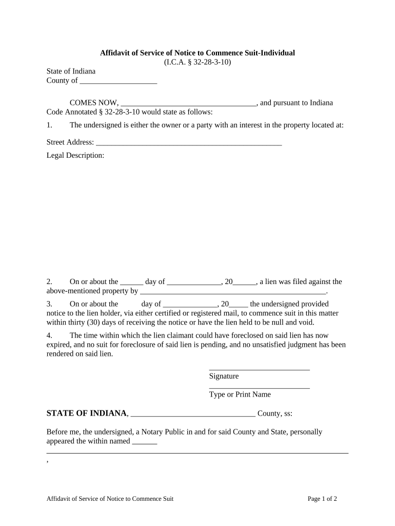 indiana notice suit Preview on Page 1.