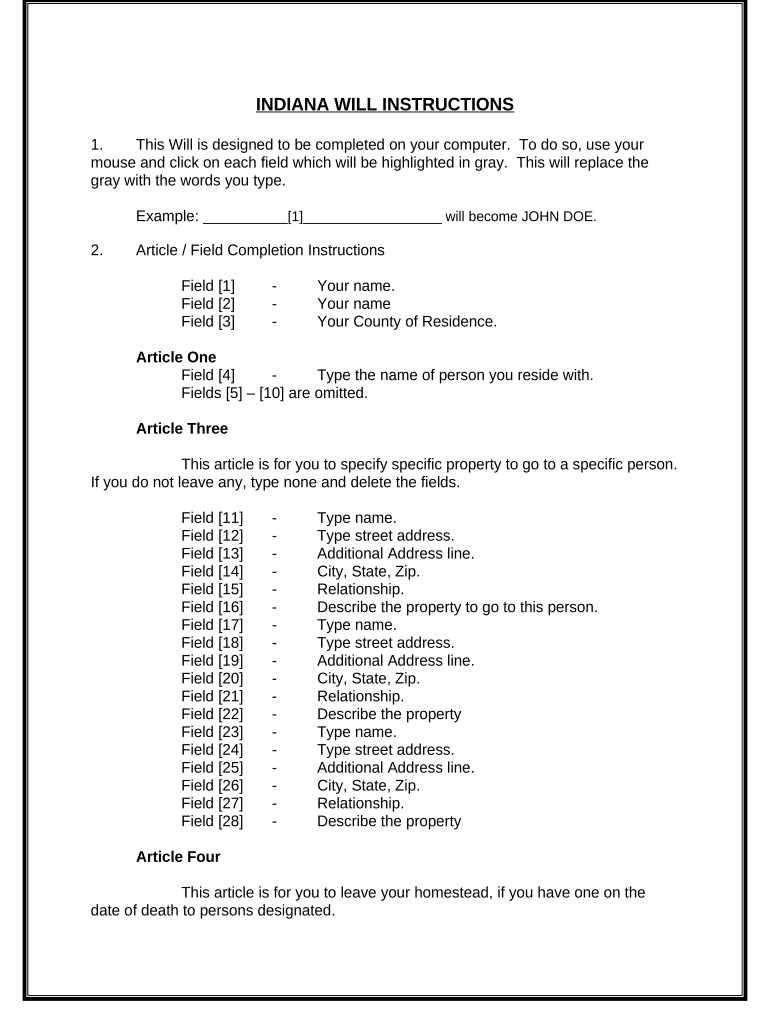 Mutual Wills containing Last Will and Testaments for Unmarried Persons living together with No Children - Indiana Preview on Page 1