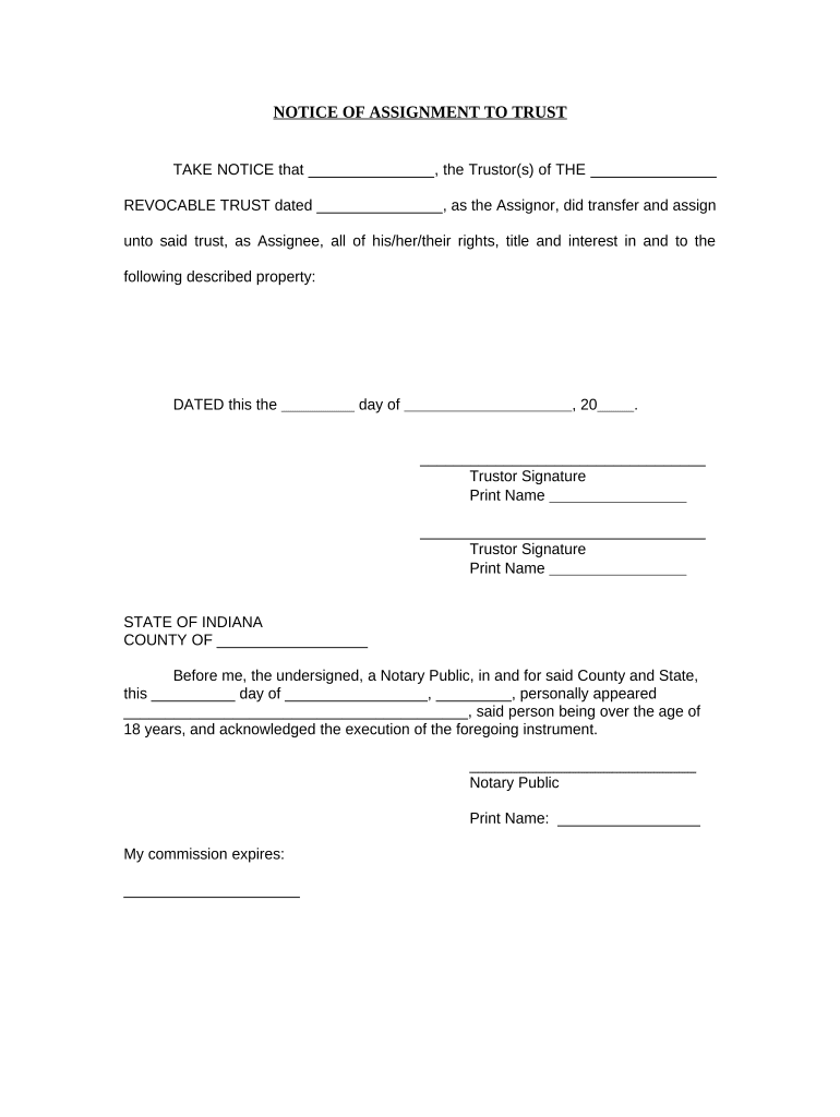 Notice of Assignment to Living Trust - Indiana Preview on Page 1