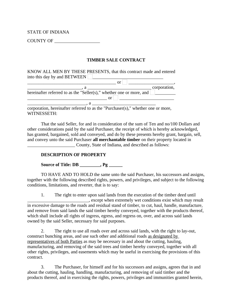 Indiana Timber Sale Contract - Indiana Preview on Page 1.