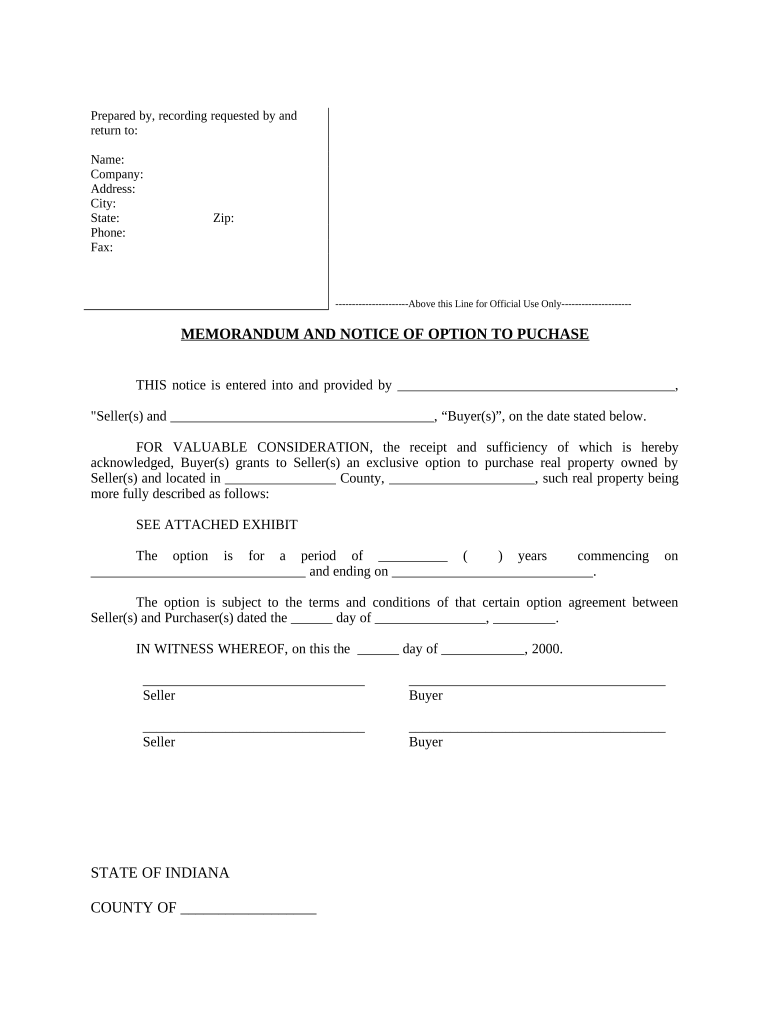 Notice of Option for Recording - Indiana Preview on Page 1