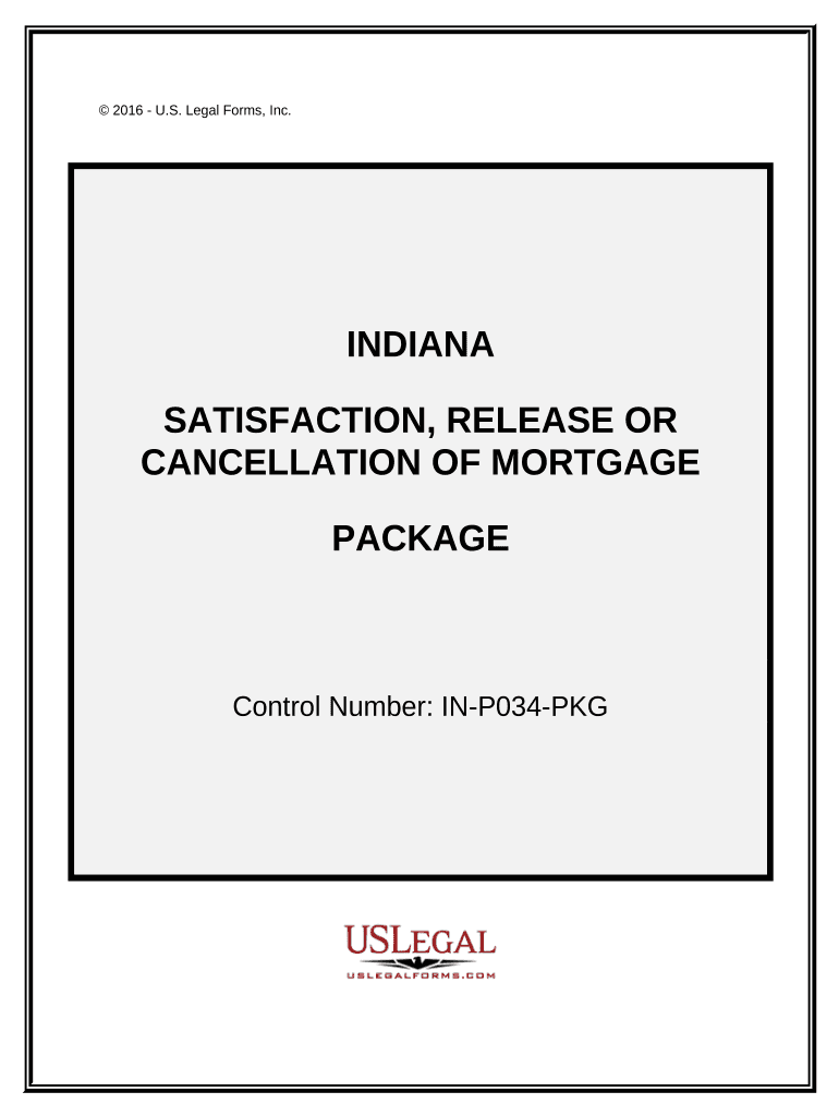 Satisfaction, Cancellation or Release of Mortgage Package - Indiana Preview on Page 1