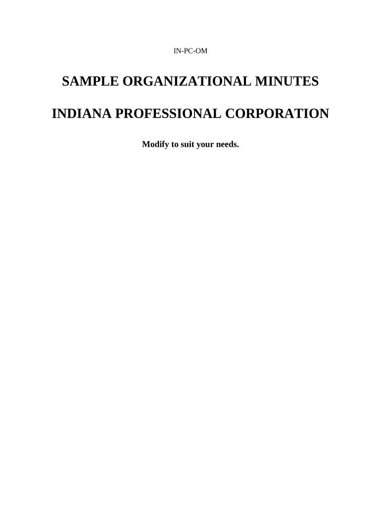 Sample Organizational Minutes for an Indiana Professional Corporation - Indiana Preview on Page 1