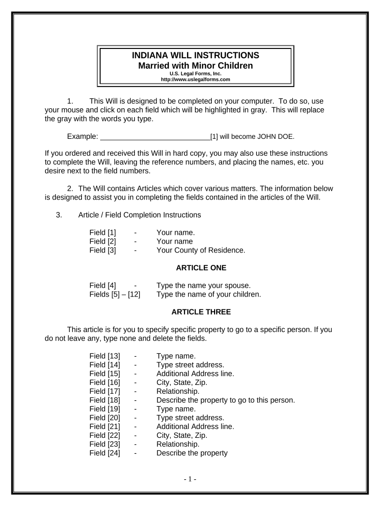 indiana last will and testament for married couple Preview on Page 1