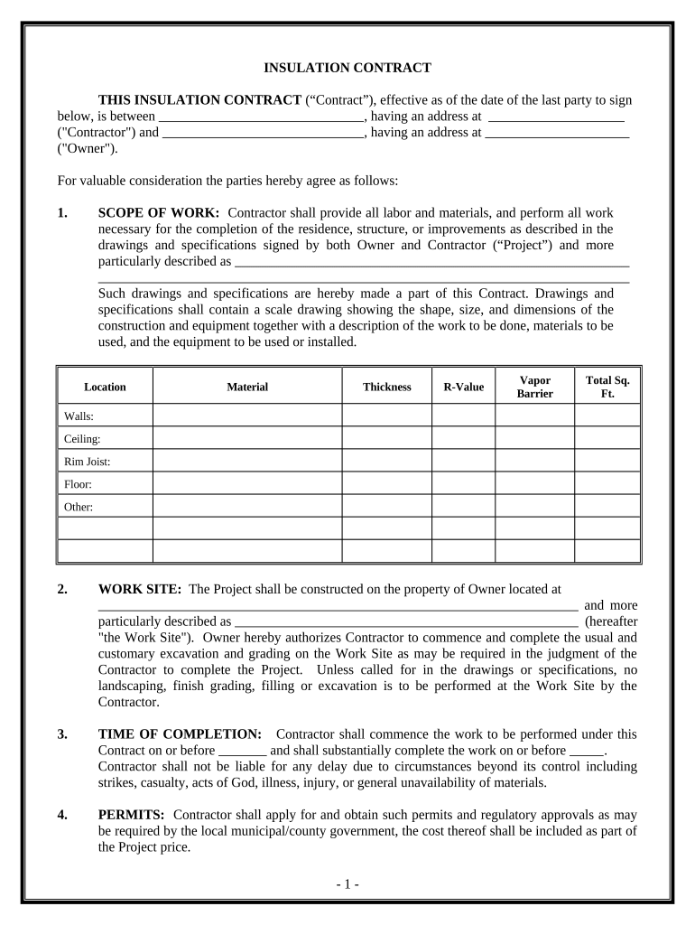 Insulation Contract for Contractor - Kansas Preview on Page 1