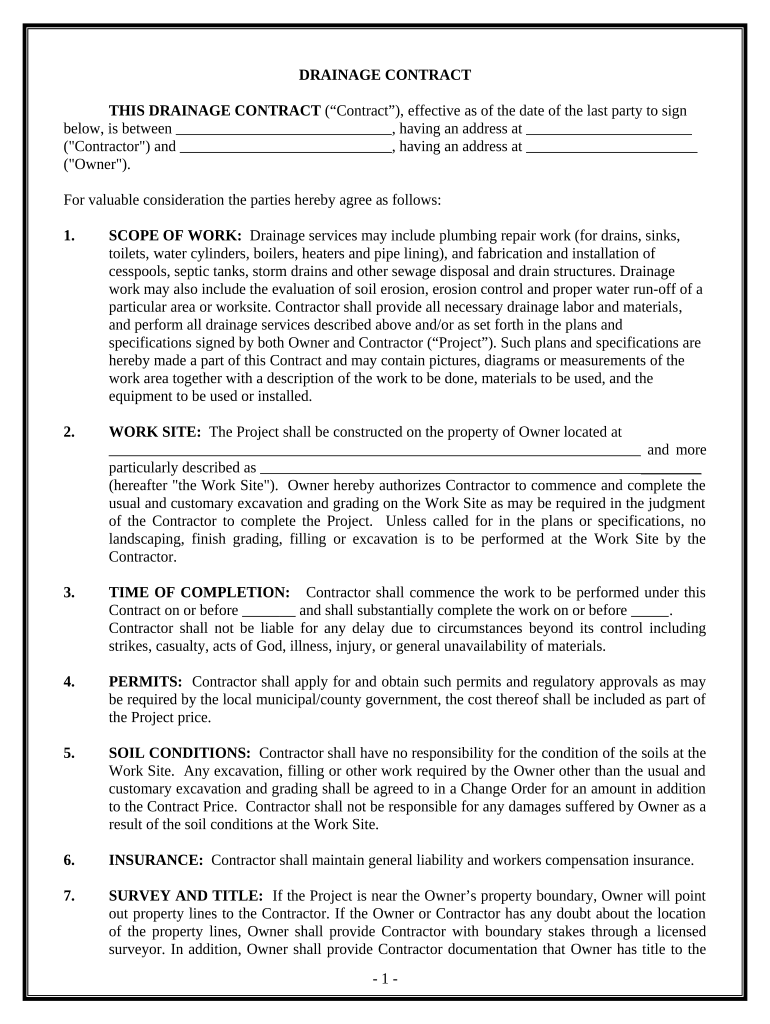 Drainage Contract for Contractor - Kansas Preview on Page 1.