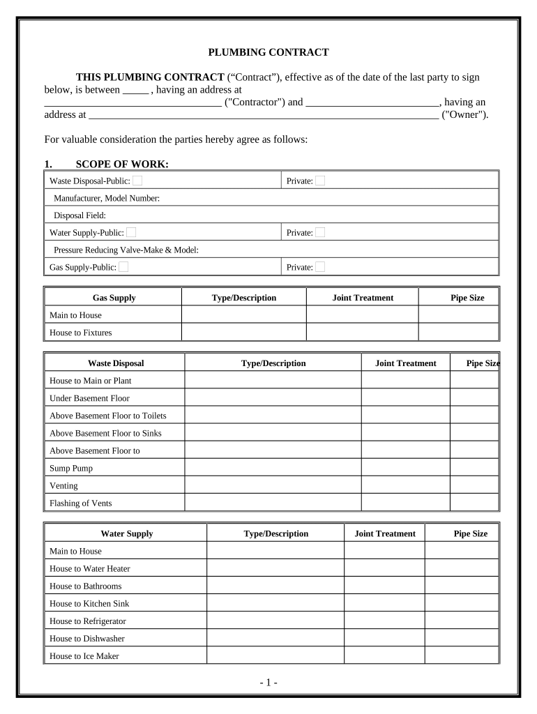 Plumbing Contract for Contractor - Kansas Preview on Page 1