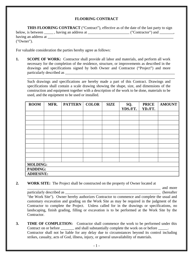 flooring subcontractor agreement Preview on Page 1