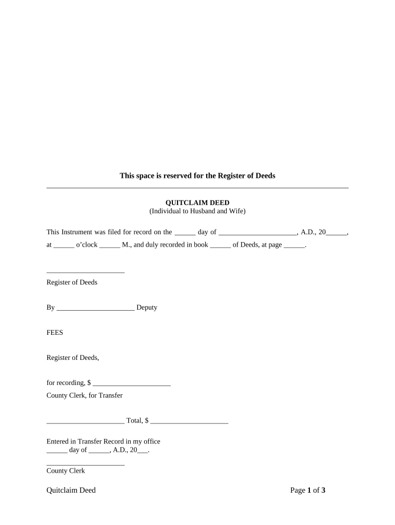 Quitclaim Deed from Individual to Husband and Wife - Kansas Preview on Page 1.