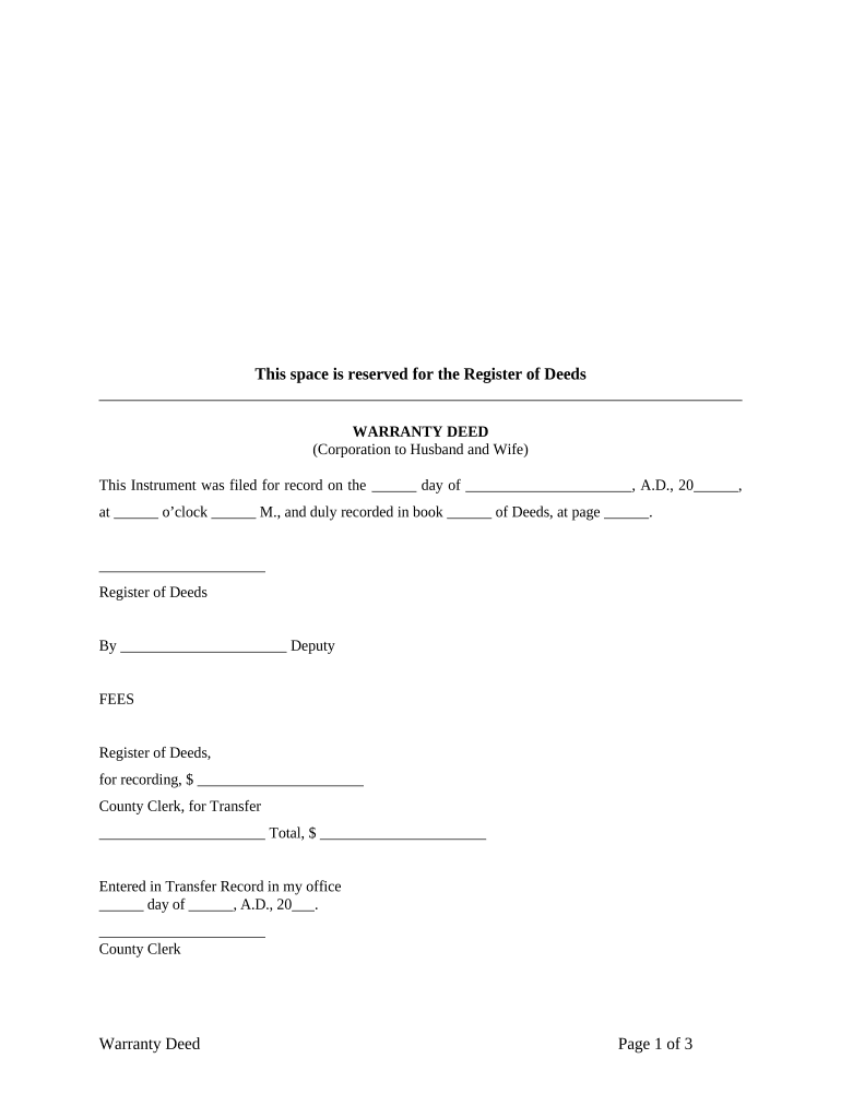 Warranty Deed from Corporation to Husband and Wife - Kansas Preview on Page 1