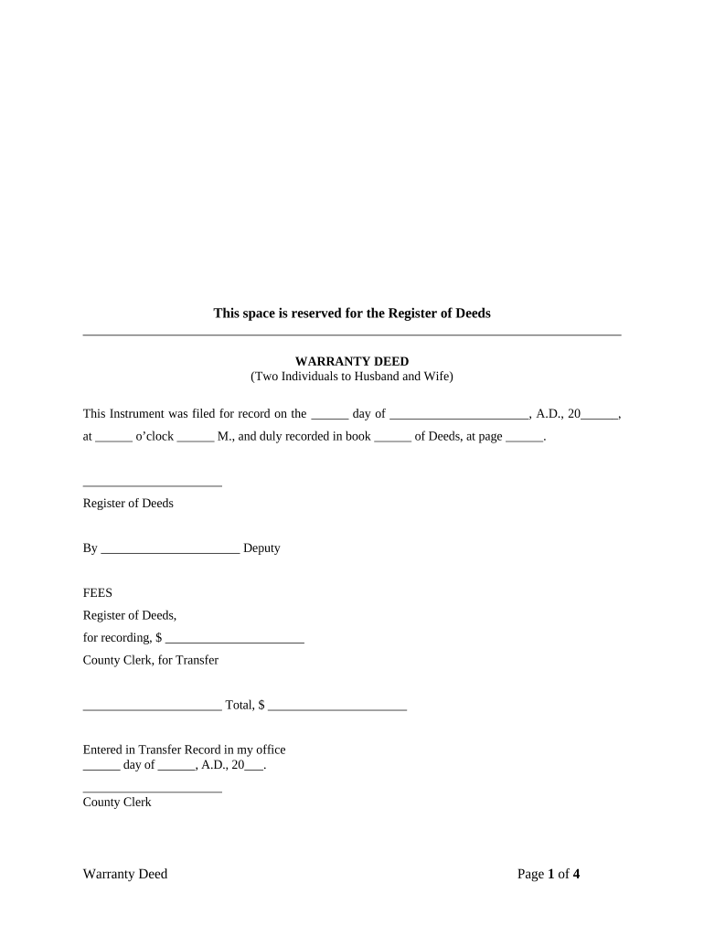 Warranty Deed from two Individuals to Husband and Wife - Kansas Preview on Page 1.