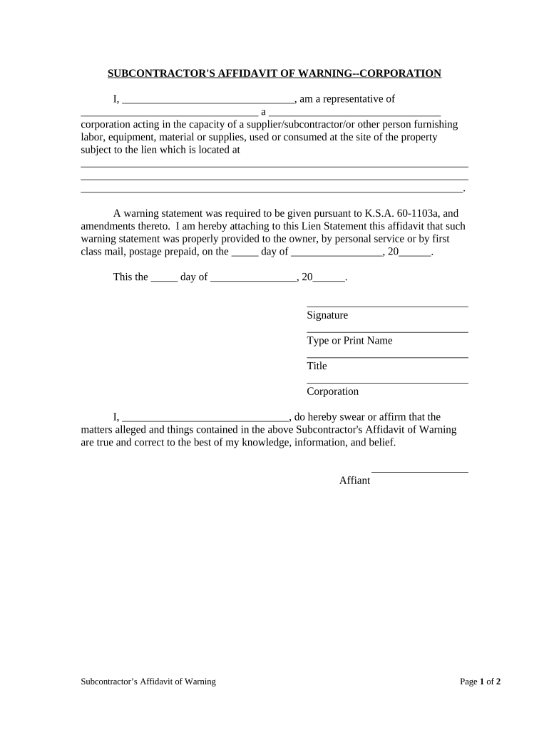 kansas subcontractor Preview on Page 1.