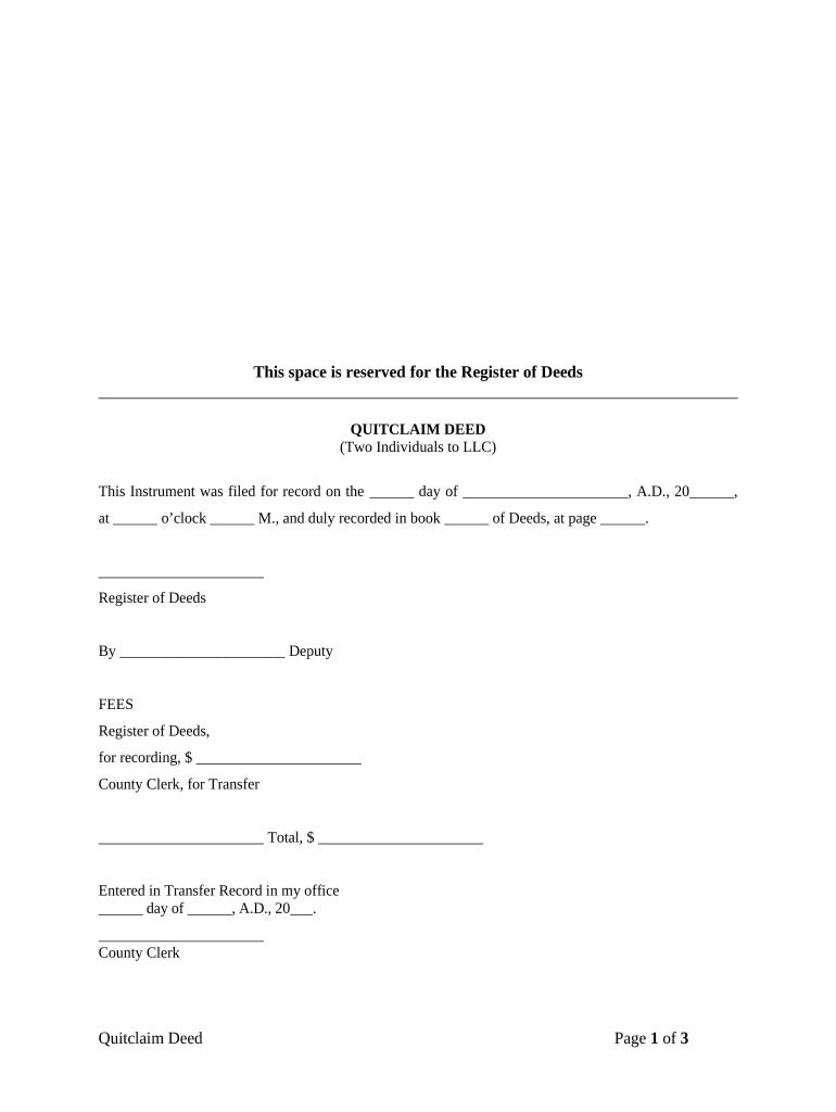 Quitclaim Deed by Two Individuals to LLC - Kansas Preview on Page 1