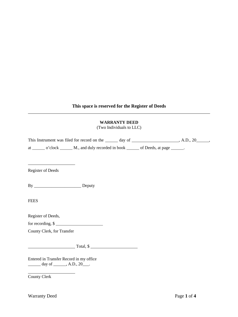 Warranty Deed from two Individuals to LLC - Kansas Preview on Page 1.