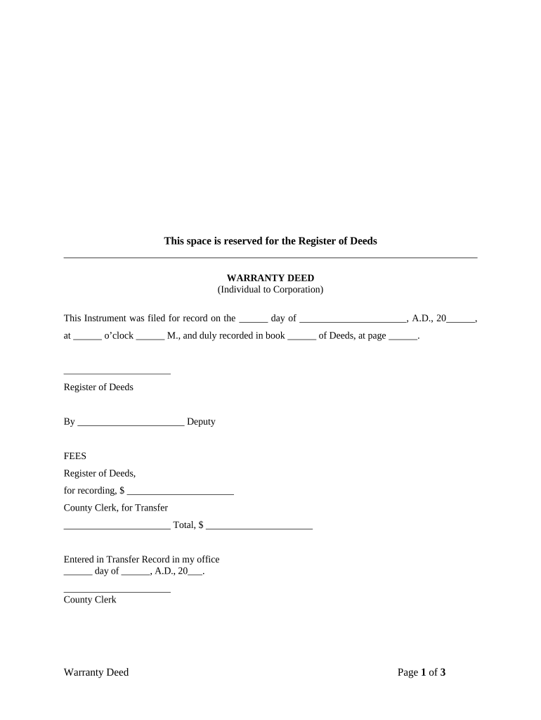 Warranty Deed from Individual to Corporation - Kansas Preview on Page 1