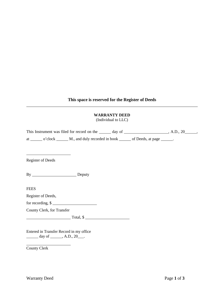 Warranty Deed from Individual to LLC - Kansas Preview on Page 1