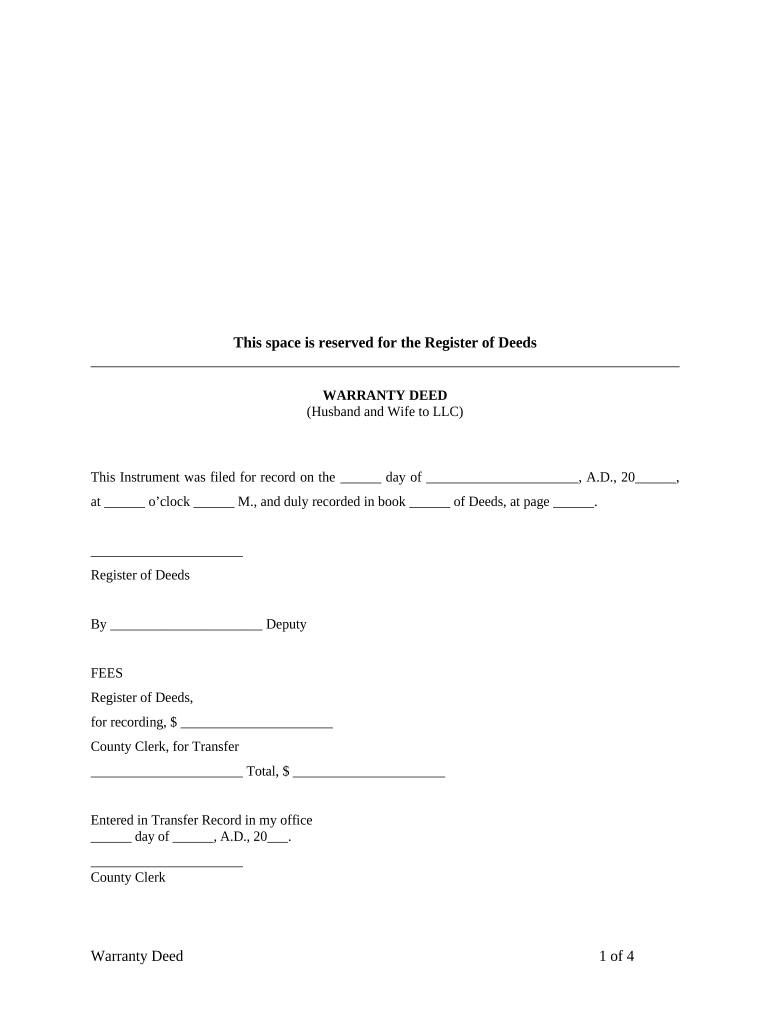 Warranty Deed from Husband and Wife to LLC - Kansas Preview on Page 1