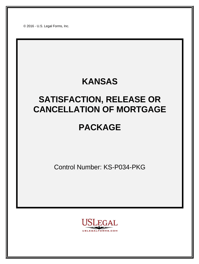 Satisfaction, Cancellation or Release of Mortgage Package - Kansas Preview on Page 1.