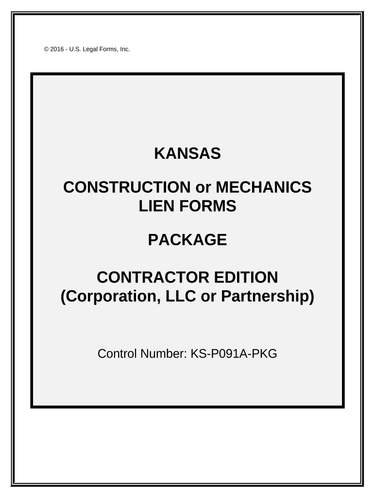 Kansas Construction or Mechanics Lien Package - Corporation or LLC - Kansas Preview on Page 1