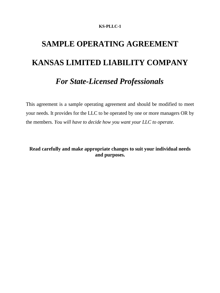 Sample Operating Agreement for Professional Limited Liability Company PLLC - Kansas Preview on Page 1