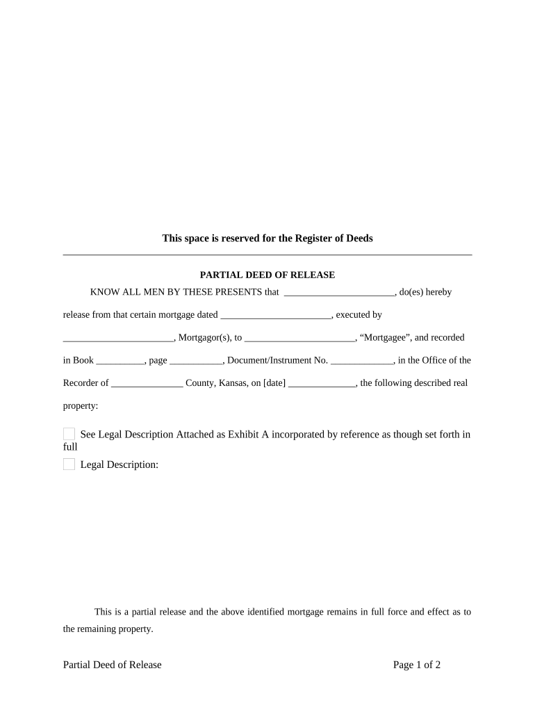 Partial Release of Property From Mortgage for Corporation - Kansas Preview on Page 1