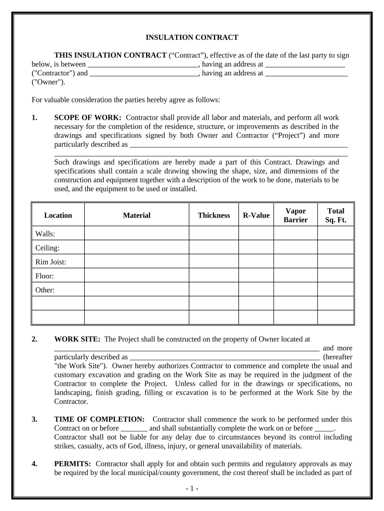 Insulation Contract for Contractor - Kentucky Preview on Page 1