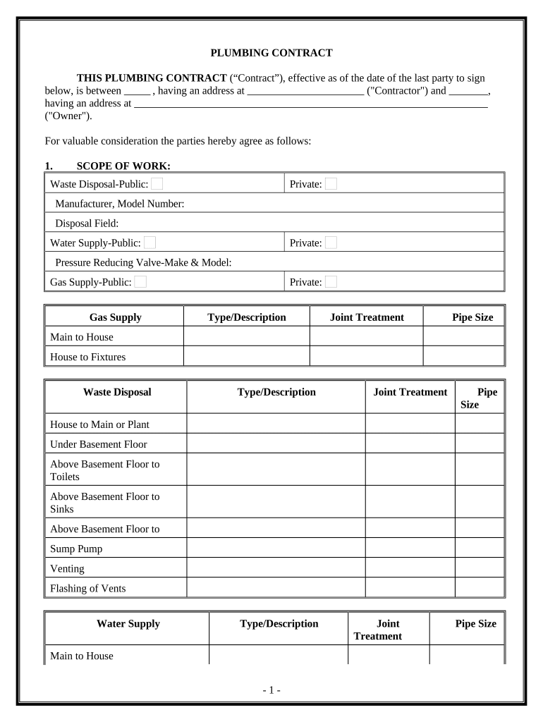 plumbing service agreement template Preview on Page 1